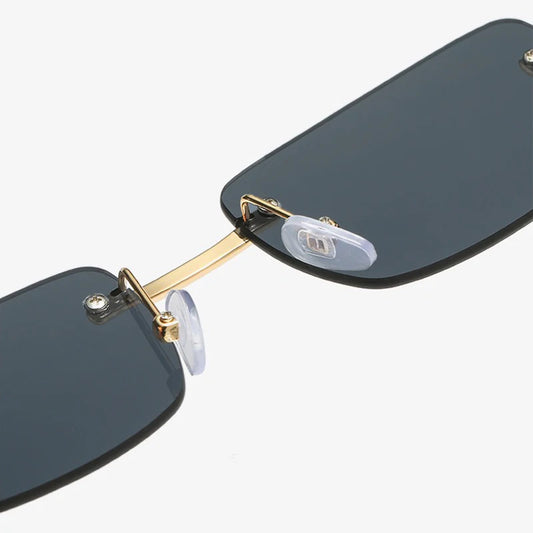 Gold Black Rectangular Sunglasses With Metal Hinge Rimless Metal sunglasses Summer fashion Travel Street Photo Sunglasses